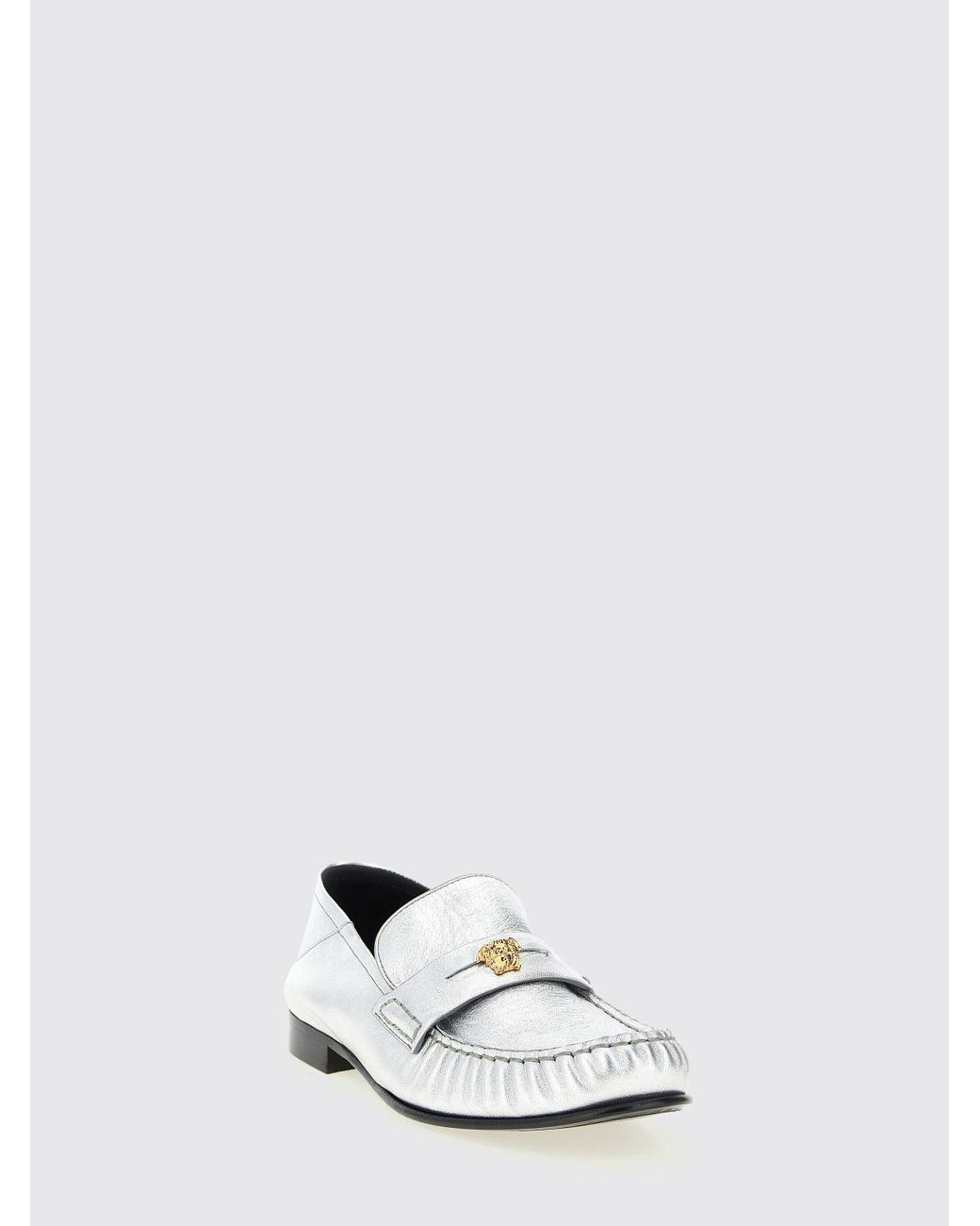 Versace White La Medusa Laminated Leather Loafers