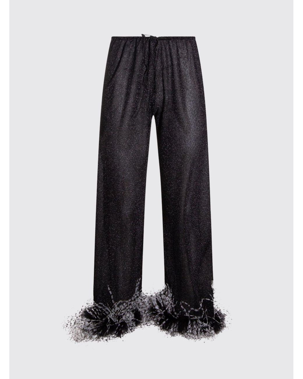 Oseree Black Lurex Jersey Pants With Feathers