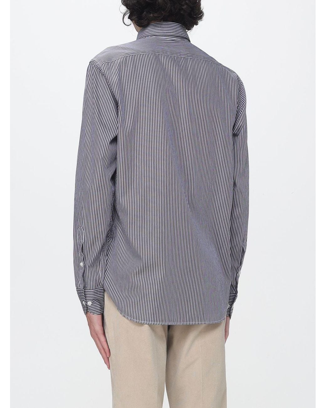 Brooksfield Gray Striped Cotton Slim Fit Shirt With French Collar for men