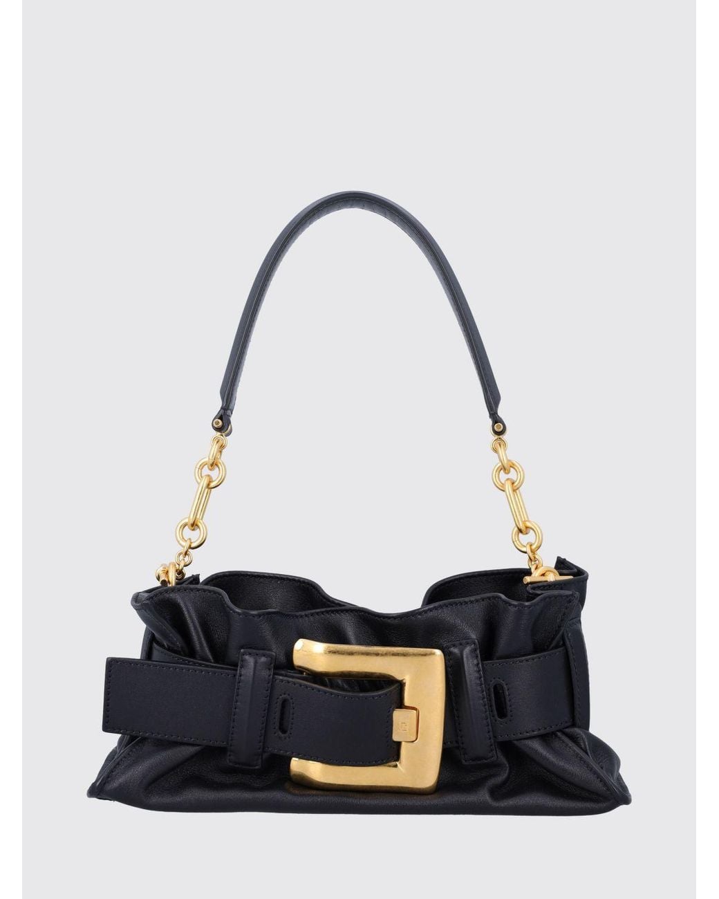 Balmain White Anthem Mini Ruched Leather Bag By