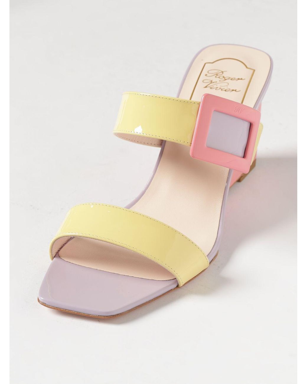 Roger Vivier Pink Belle Vivier Patent Leather Mules