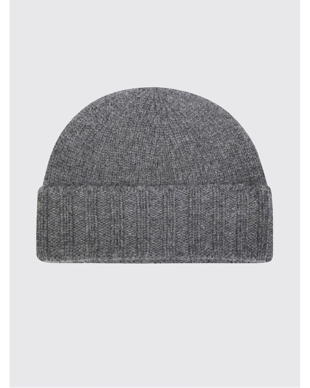 Drumohr Gray Pure Cashmere Rib-Knit Beanie Hat With Cuff for men