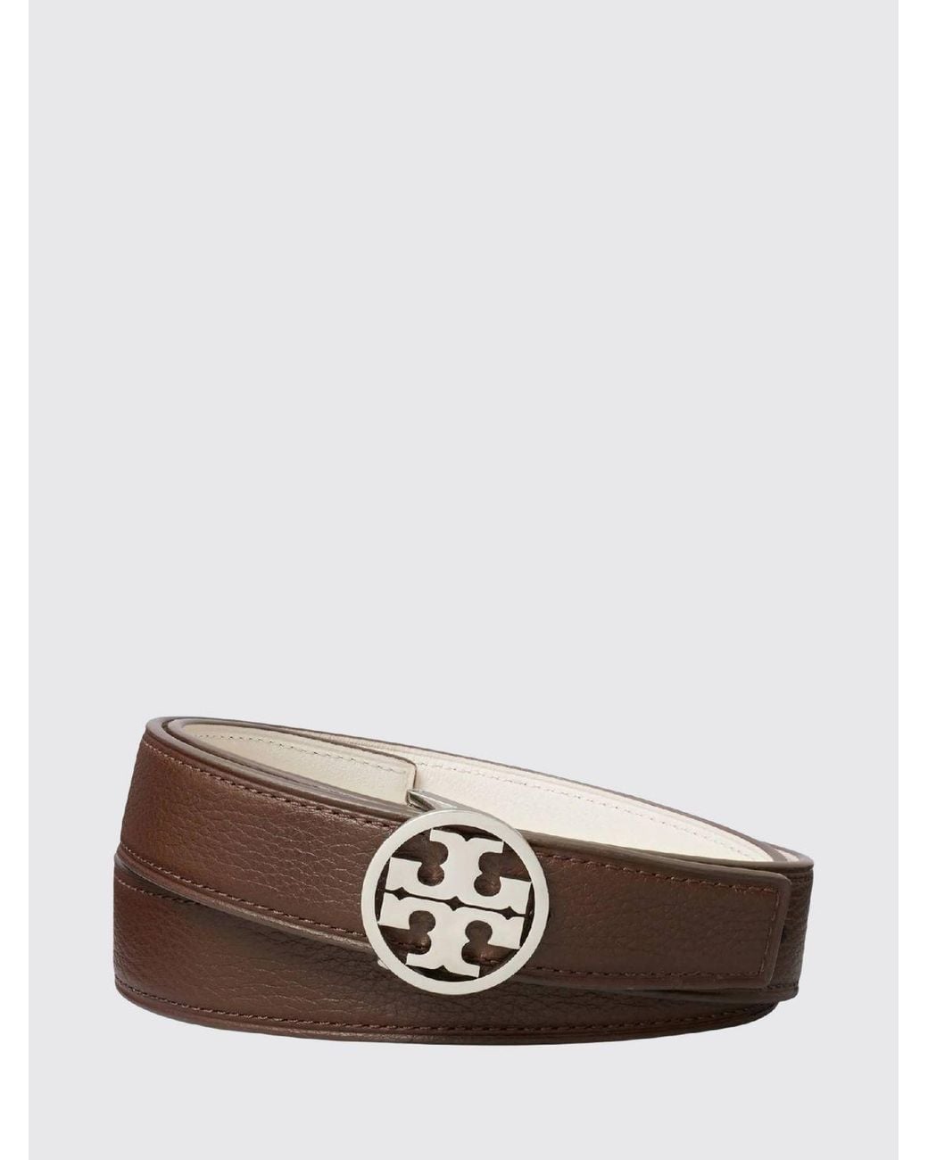 Tory Burch White Miller Reversible Cowhide Leather Belt With Double T Buckle