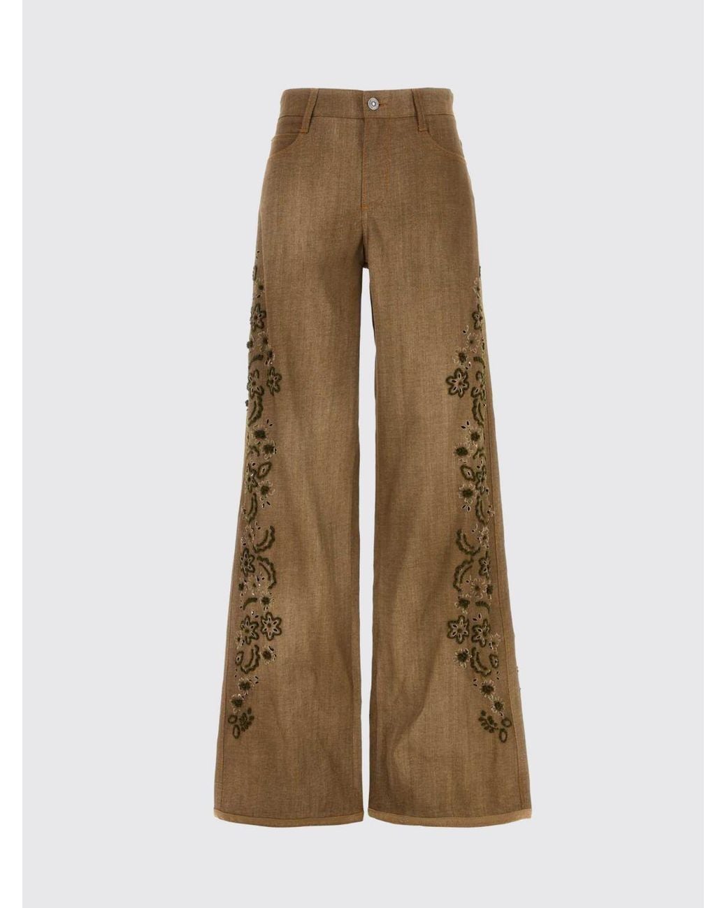 Ermanno Scervino Brown Embroidered Openwork Viscose Flare Trousers