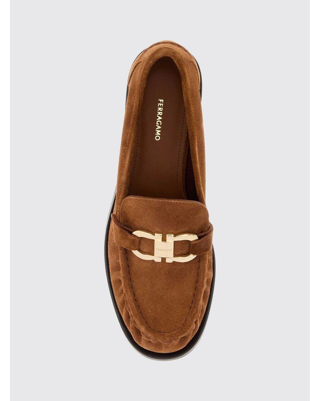 Ferragamo Brown Gancini Suede Calfskin Penny Loafers With Low Heel