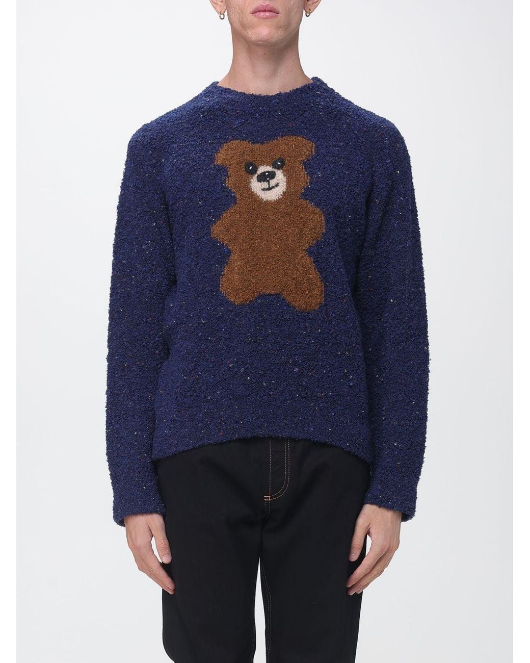 Moschino Couture Blue Virgin Wool Blend Teddy Bear Print Crewneck Jumper for men