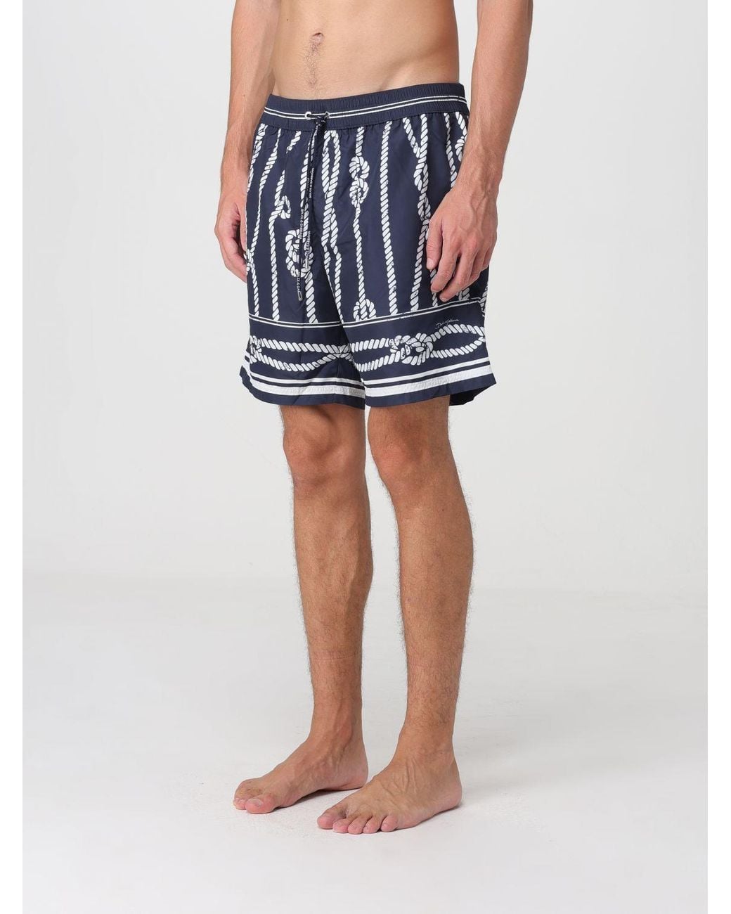 Dolce & Gabbana Blue Dolce &Amp Gabbana Boxer-Style Swim Shorts With Graphic Print And Drawstring Waist for men