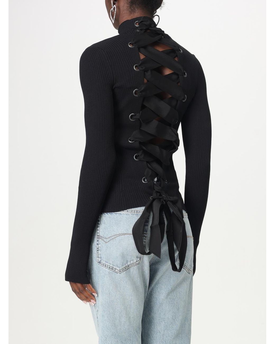 Balenciaga Blue Ribknit Mock Neck Sweater