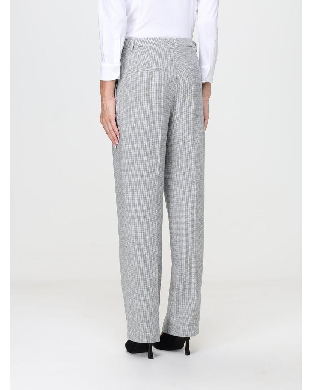 Liviana Conti Gray Slim Fit Straight-Leg Wool And Cashmere Blend Trousers High-Waisted