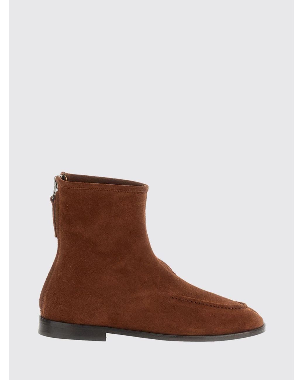 Hereu Brown Juliol Suede Calfskin Ankle Boots With Round Toe