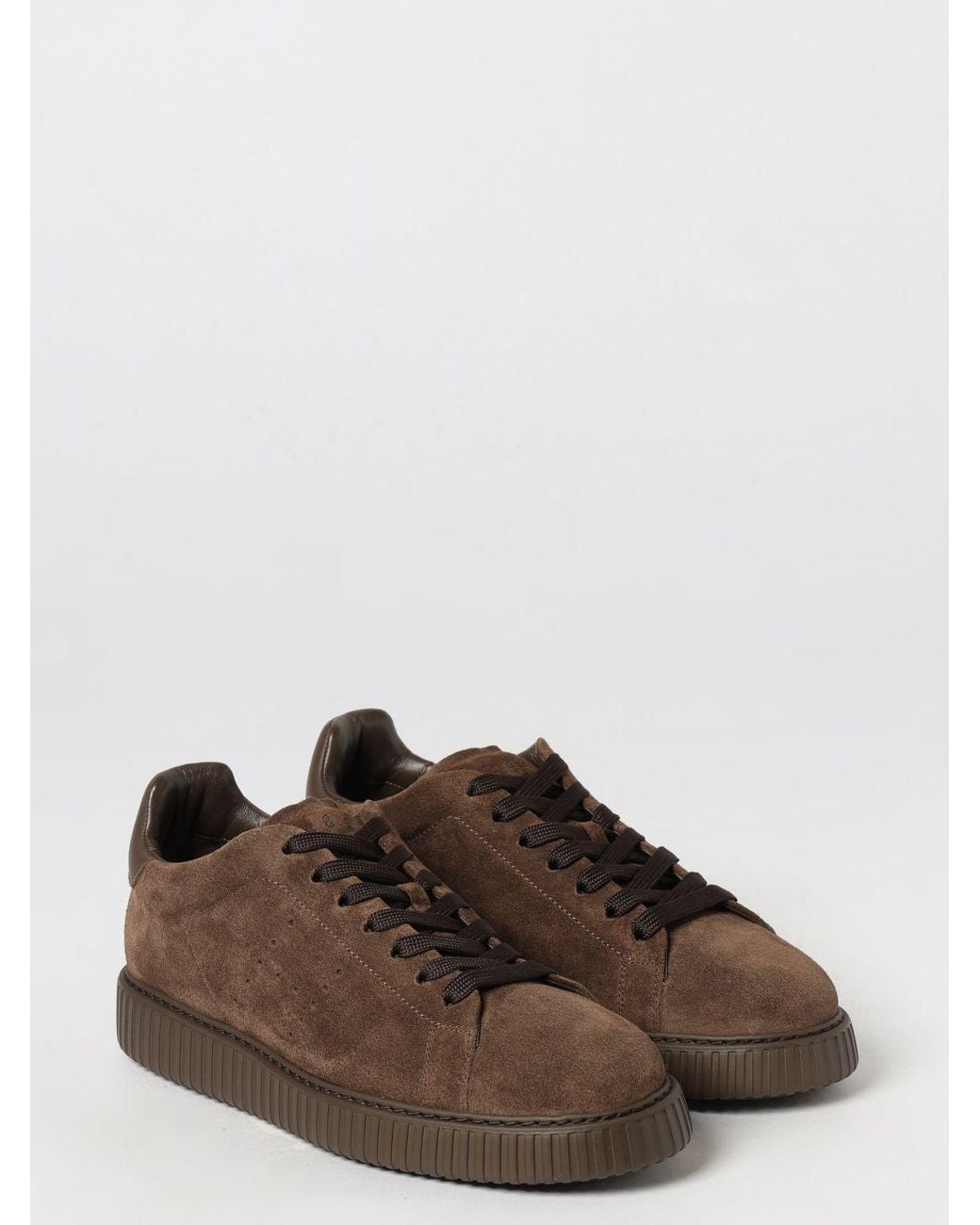 Hogan Brown H-Stripes Suede Sneakers With Perforated H Logo for men