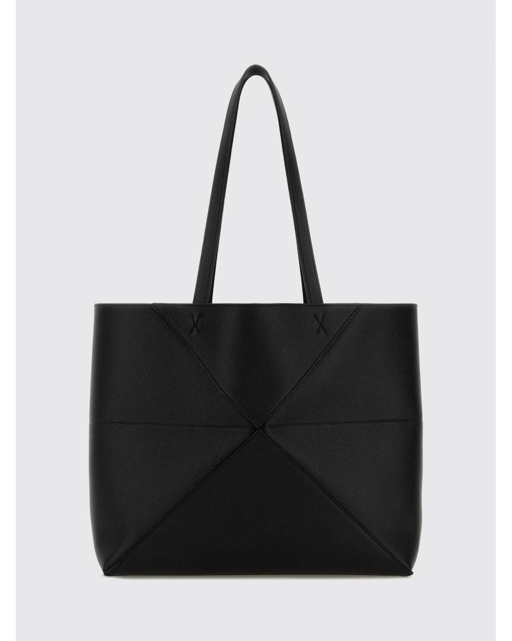 Loewe Black Puzzle Fold Medium Calfskin Leather Tote Bag With Double Handle