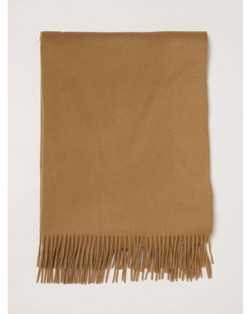 Max Mara Natural Baci Pure Cashmere Scarf With Embroidered Logo And Fringes