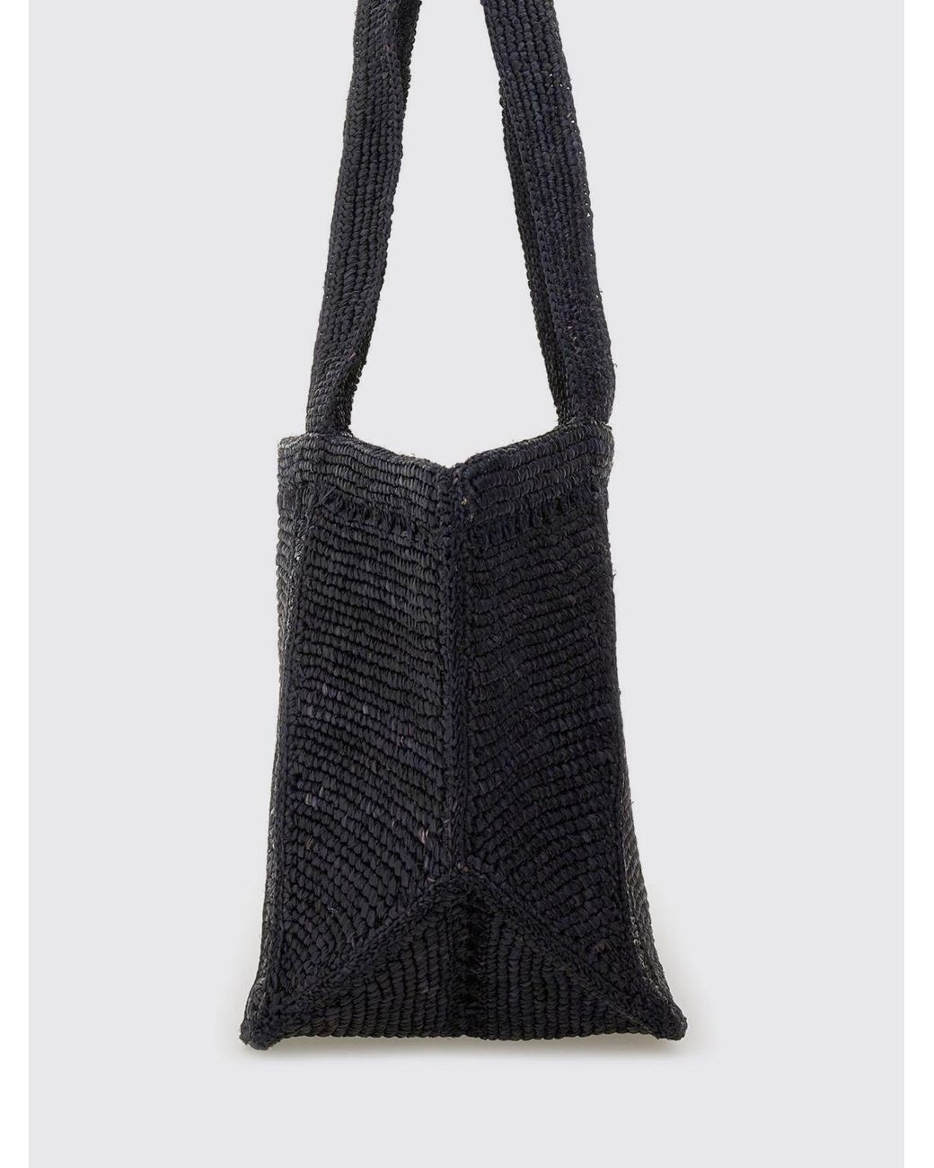 Patou Black Crochet Raffia Bag With Embroidered Logo