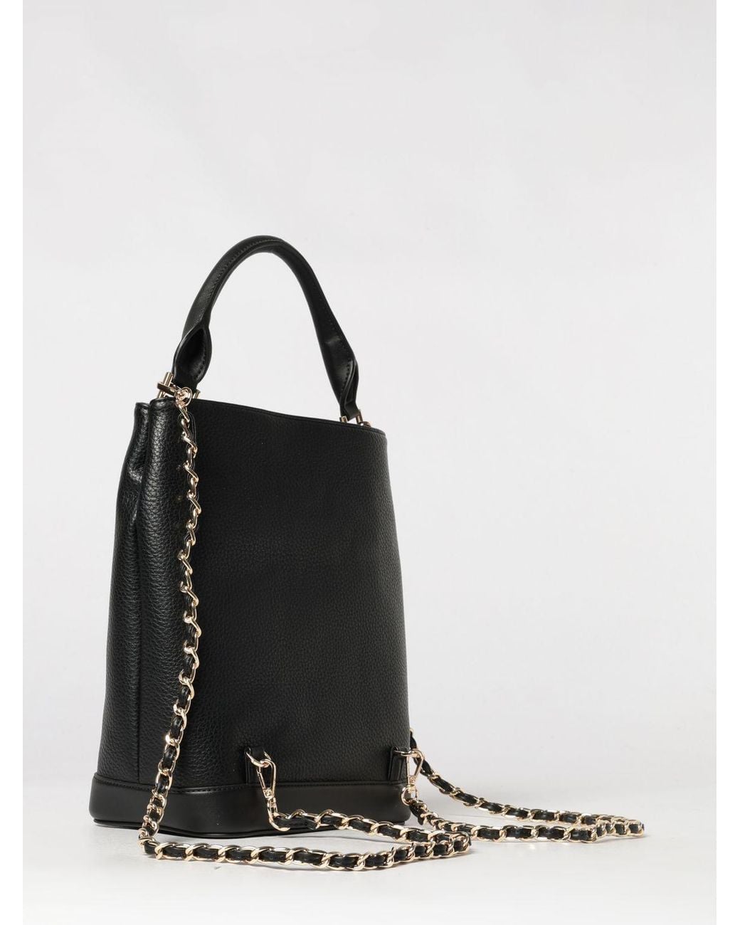 Twinset Black Grained Leather Bucket Bag With Chain Strap