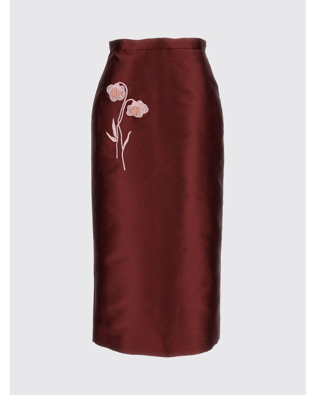 Erdem Red Floral Silk Blend High-Waisted Midi Pencil Skirt