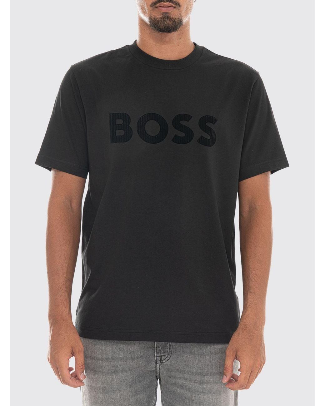 Boss Black Regular Fit Short-Sleeved Cotton T-Shirt With Tonal Logo for men