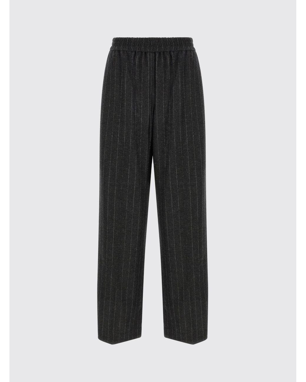 Brunello Cucinelli Black Pinstripe Wide-Leg Wool Blend Trousers With Sequins