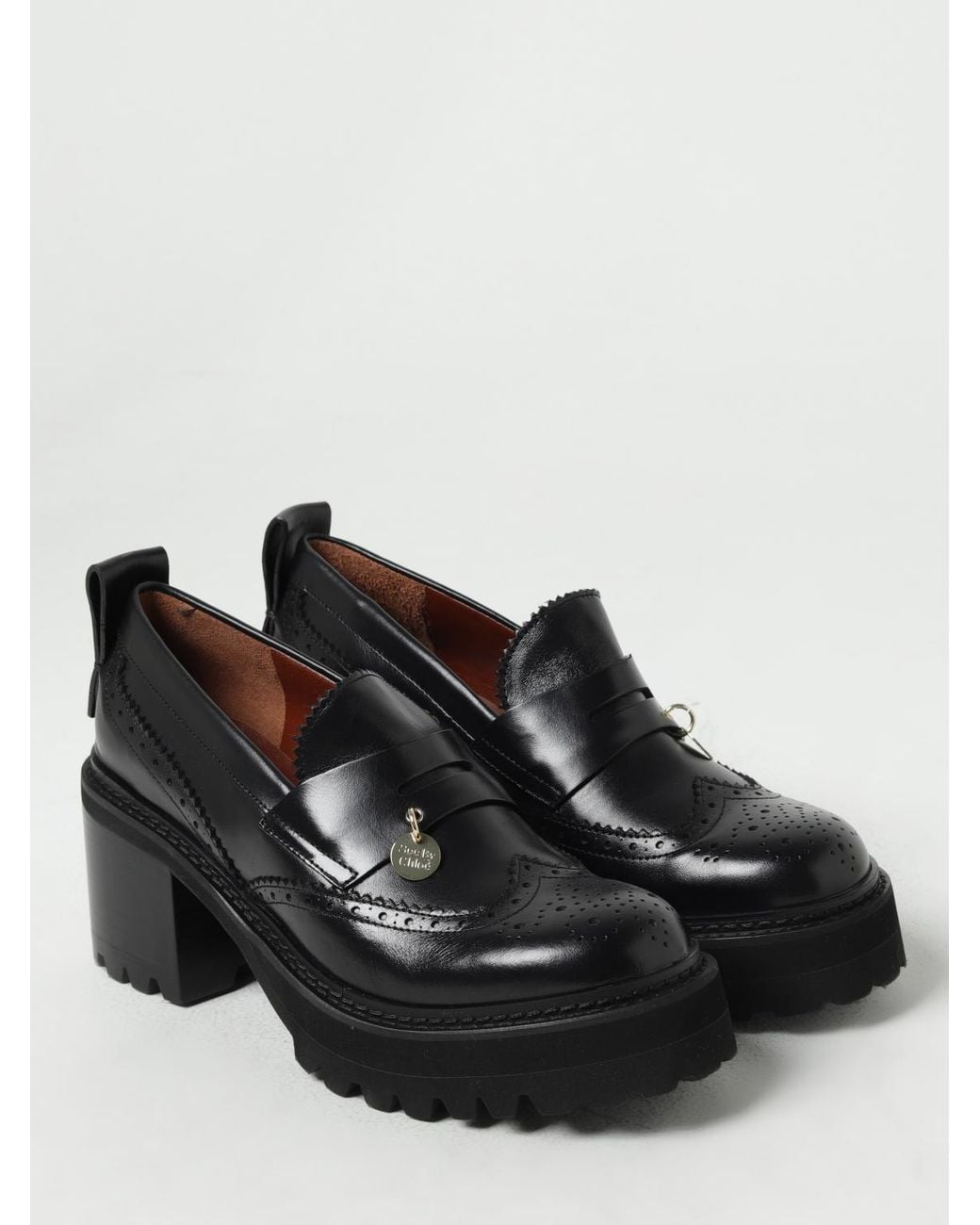 See By Chloé Black New Gaucho Mocassins In Leather With Brogue Pattern