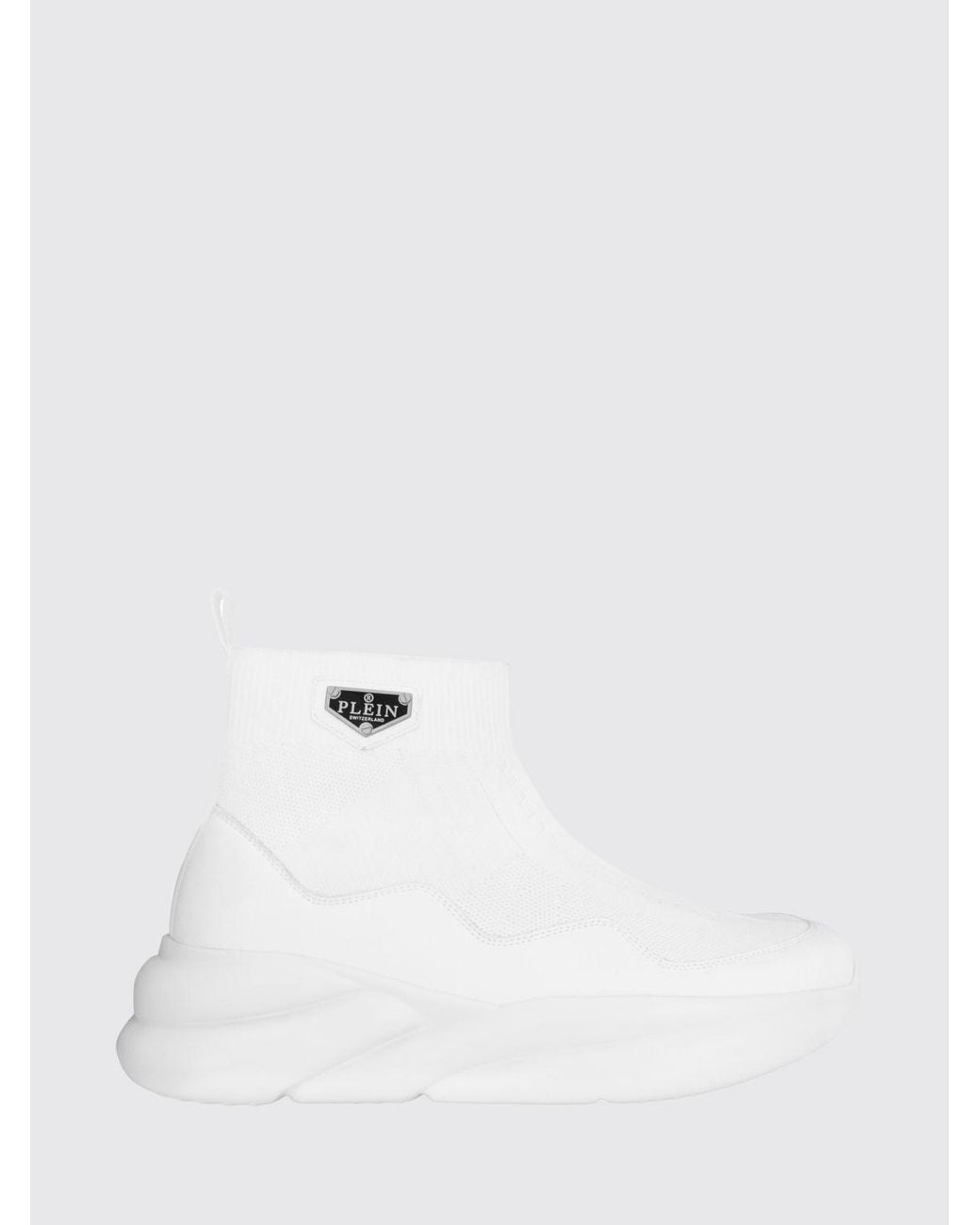 Philipp Plein White High-Top Slip-On Knit Sneakers With Sock Ankle for men