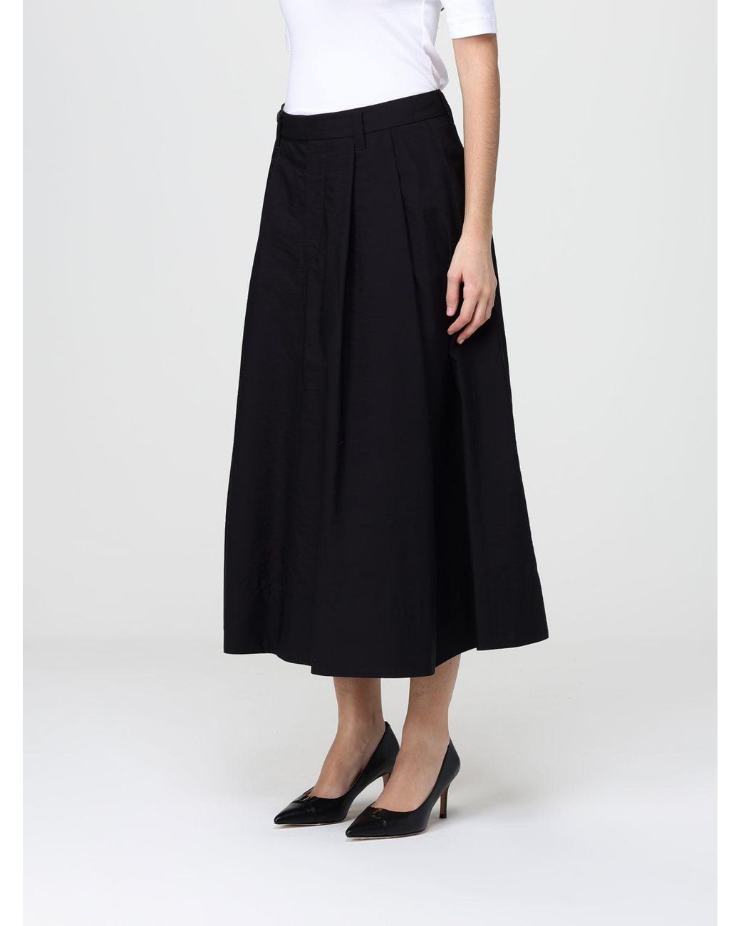 Brunello Cucinelli Black Poplin Midi Skirt With Monili