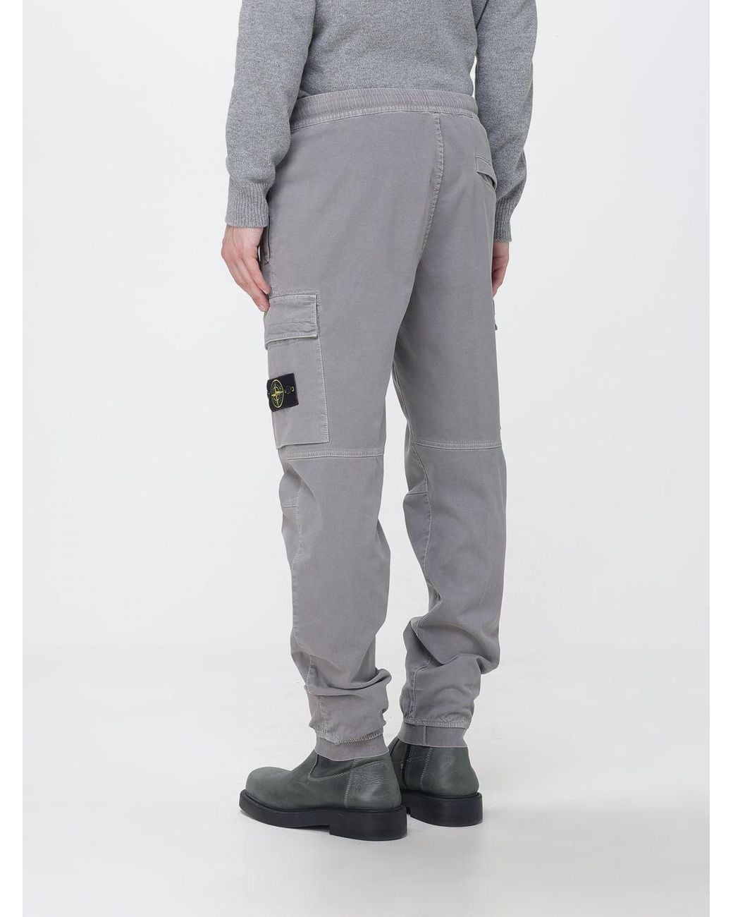 Stone Island Gray Slim Fit Stretch Technical Fabric Cargo Trousers With Compass Logo for men