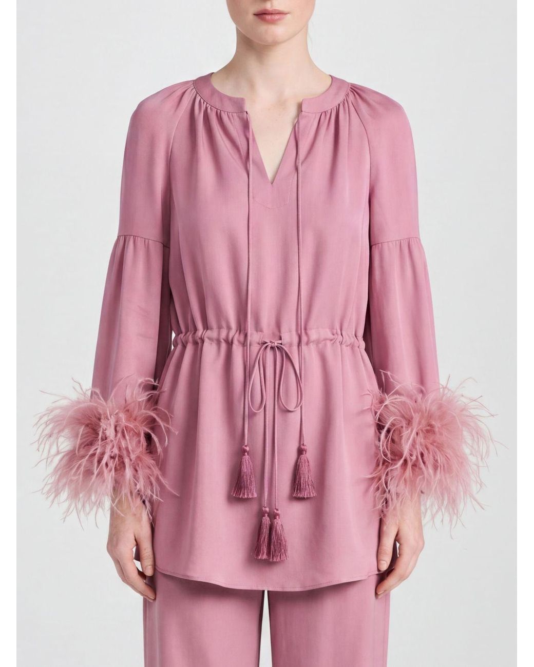 Valentino Pink Silk Blouse With Feathers
