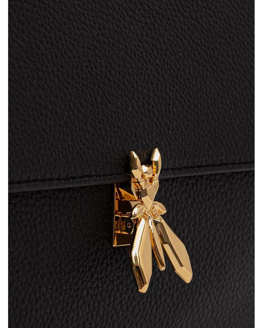 Patrizia Pepe Black Grained Leather Handbag With Fly Logo Buckle And Removable Strap