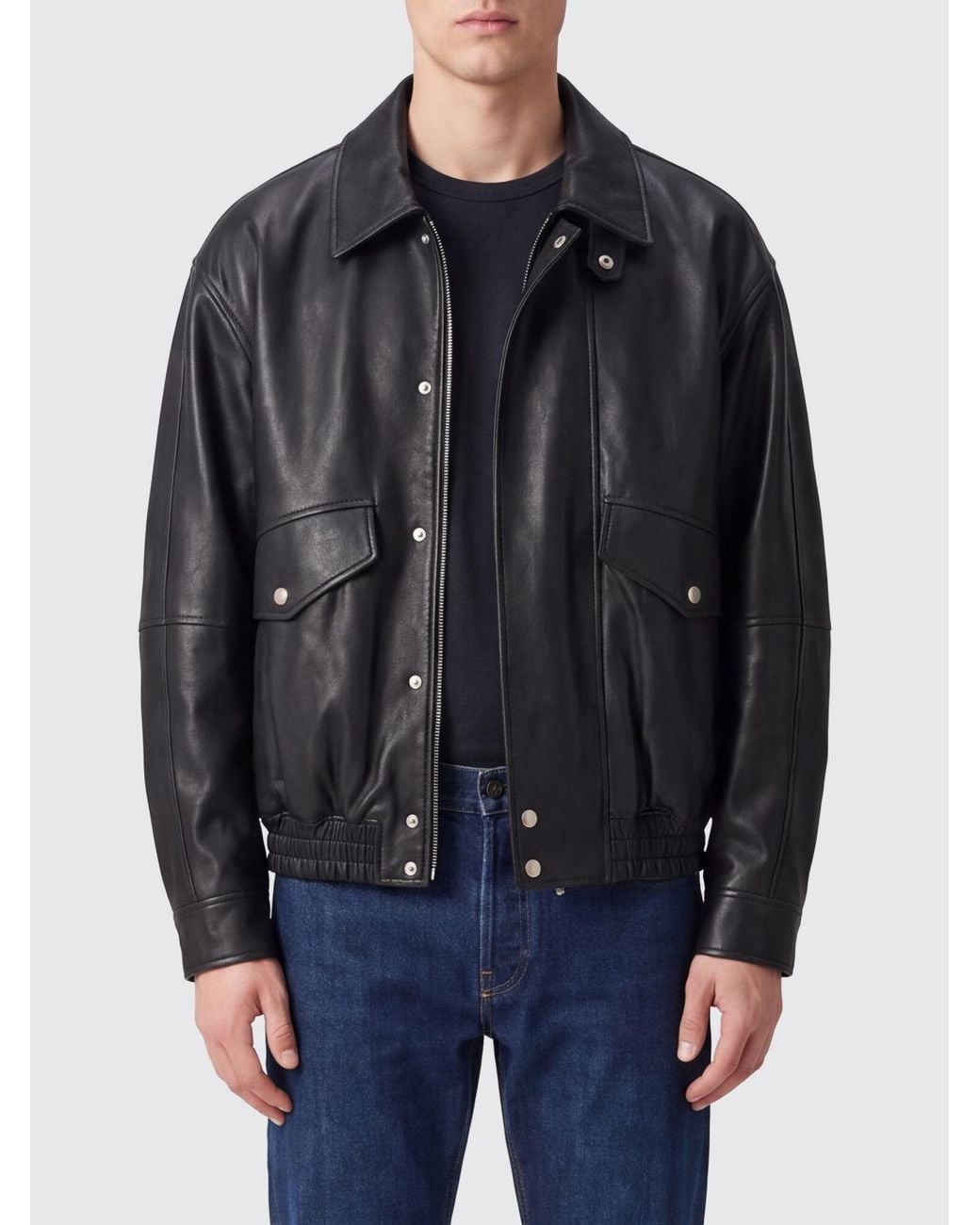 DUNST Black Faux Leather Jacket With A Classic Collar And Dropped Shoulders for men