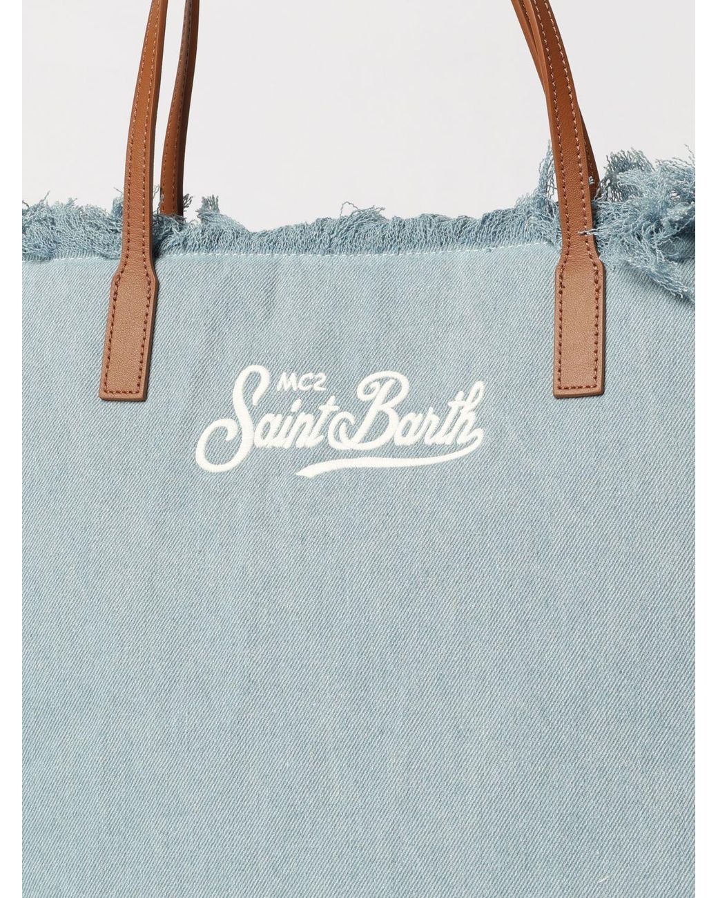 Mc2 Saint Barth Blue Cotton Blend Shoulder Bag With Logo