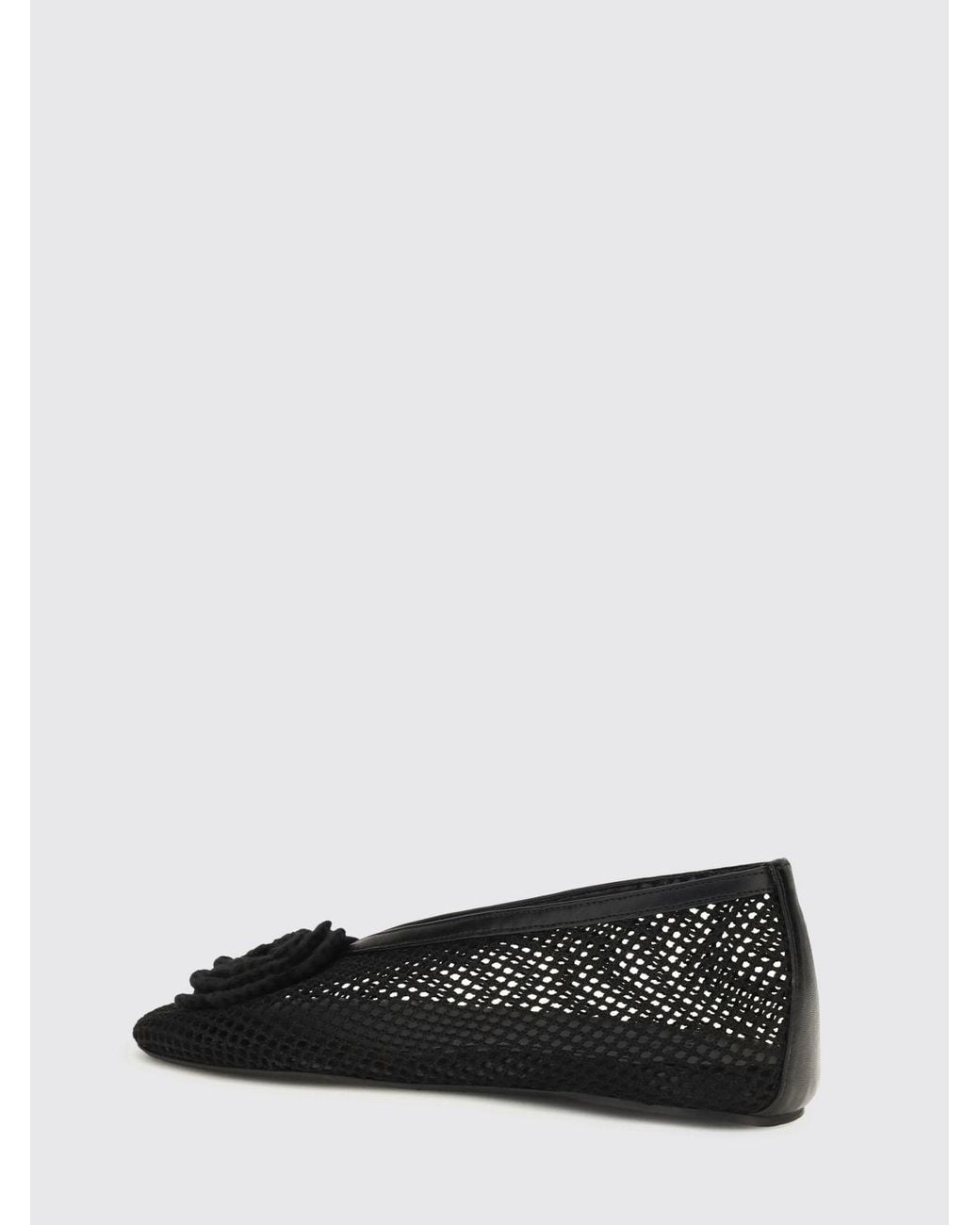 Ganni Black Jenny Perforated Technical Fabric Ballet Flats With Flower Appliqué
