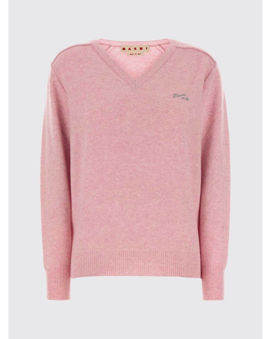 Marni Pink V-Neck Pure Virgin Wool Jumper With Embroidered Logo