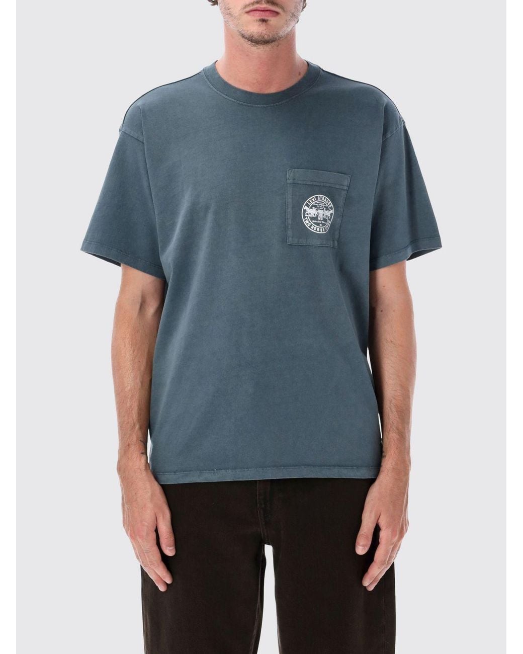 Levi's Blue Cotton T-Shirt With Patch Pocket And Graphic Logo Print for men