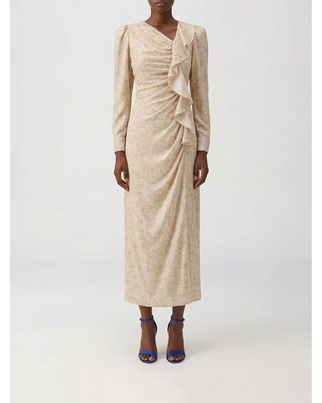 Alessandra Rich Natural Floral Print Silk Midi Dress
