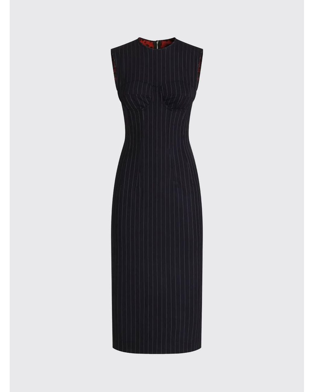 Dolce & Gabbana Blue Dolce &Amp Gabbana Sleeveless Pinstriped Wool Midi Sheath Dress