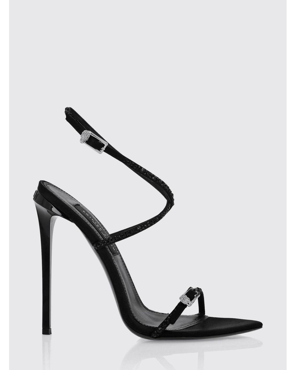 Philipp Plein Black Crystal-Embellished Satin Stiletto Heeled Sandals