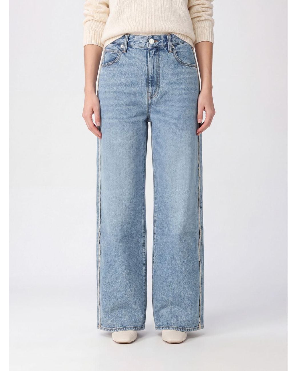 FRAME Blue The Crochet Bow High-Waisted Wide Leg Jeans With Lace Inserts