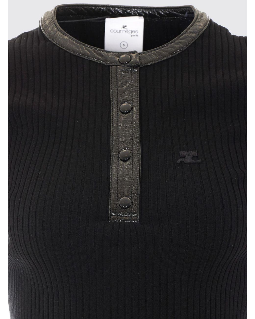 Courreges Black Courr&Egrave	Ges Slim Fit Short-Sleeved Knit Top With A Buttoned Neckline