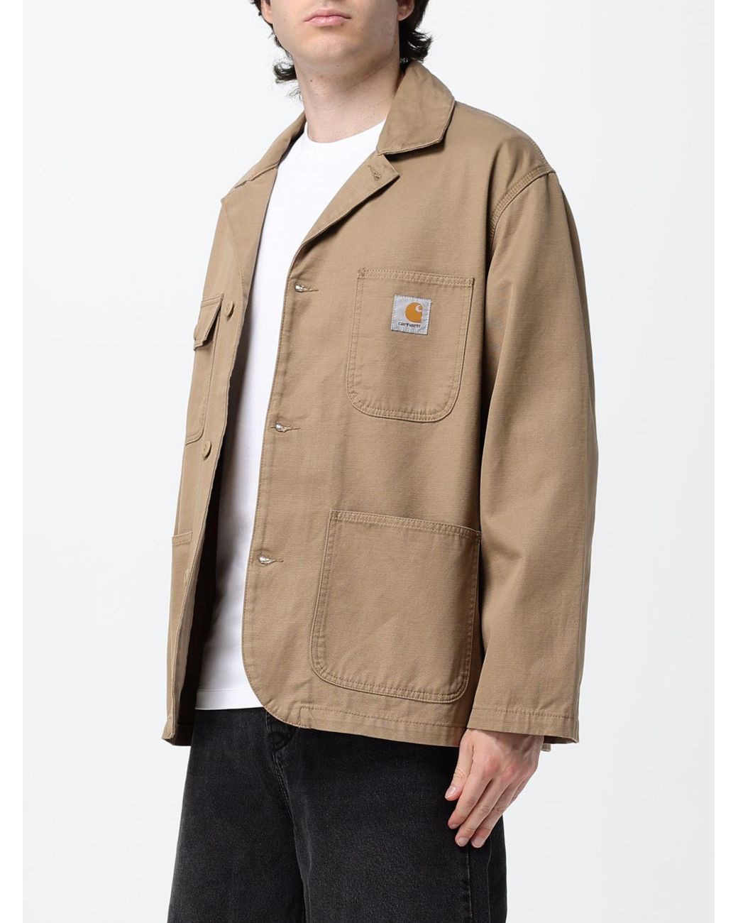 Carhartt Natural Cotton Twill Shirt Jacket With Patch Pockets And Logo Patch for men
