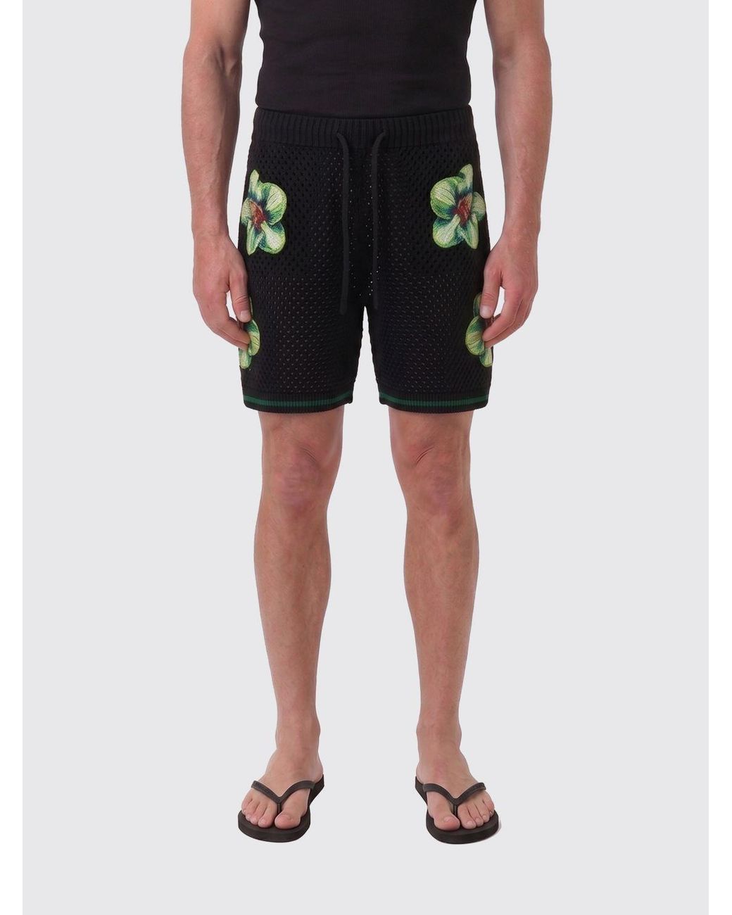 Casablanca Black Cotton Jogging Shorts With Flowers for men