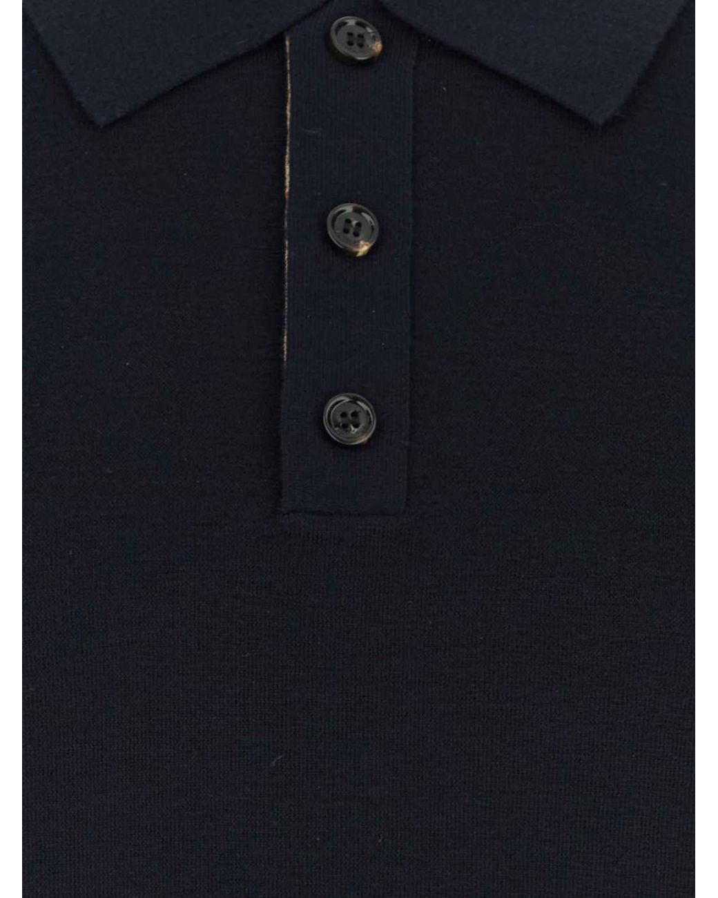 Burberry Blue Short-Sleeve Wool Polo Shirt With Equestrian Knight Logo And Ribbed Collar for men