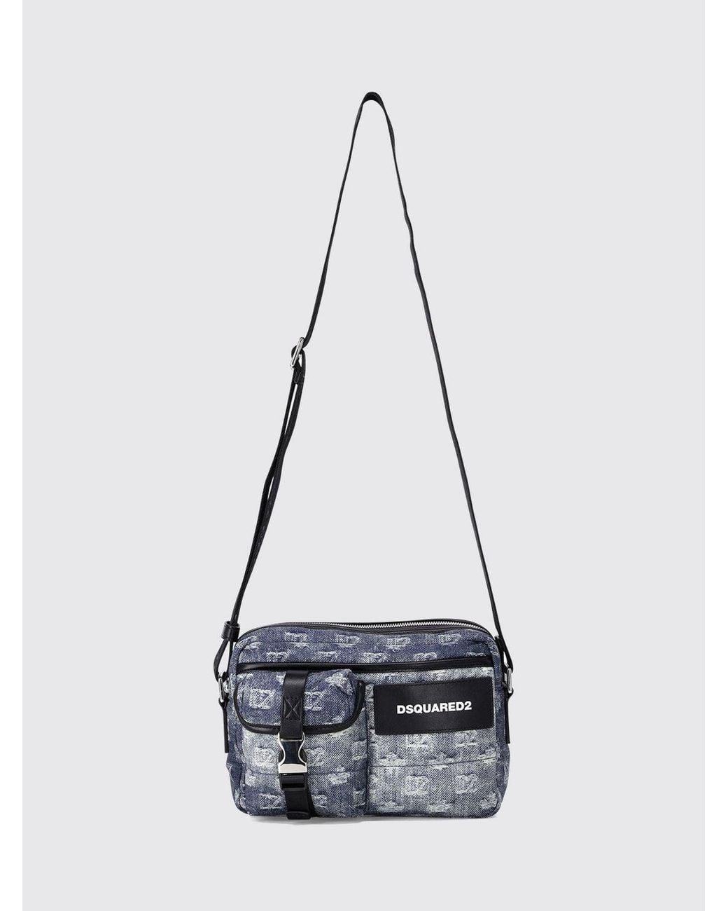 DSquared² White D2 Small Denim Crossbody Bag With Embroidered Logo for men