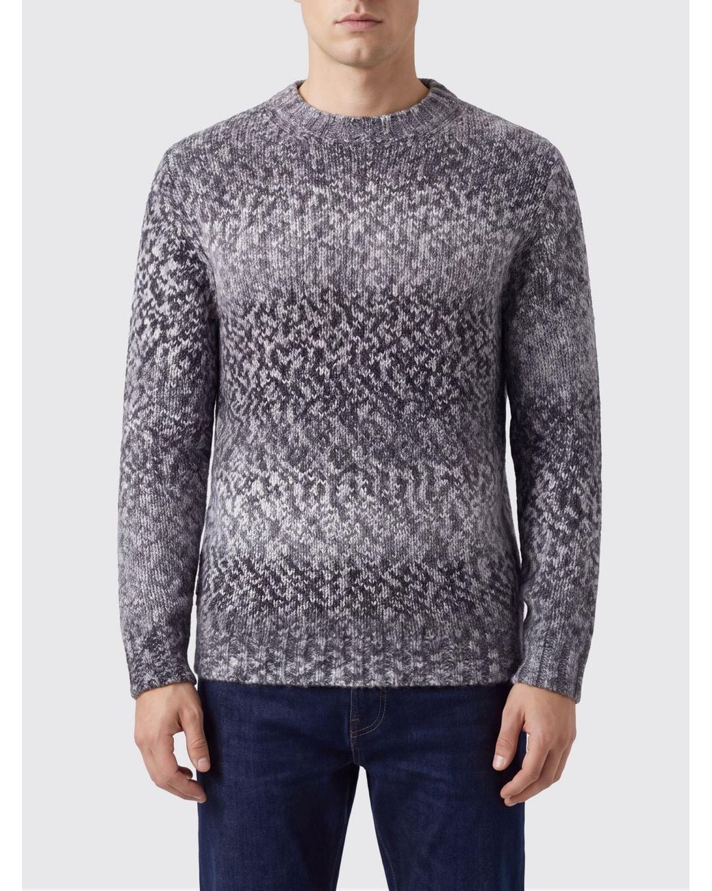 Dondup Blue Abstract Pattern Wool Blend Crewneck Jumper for men