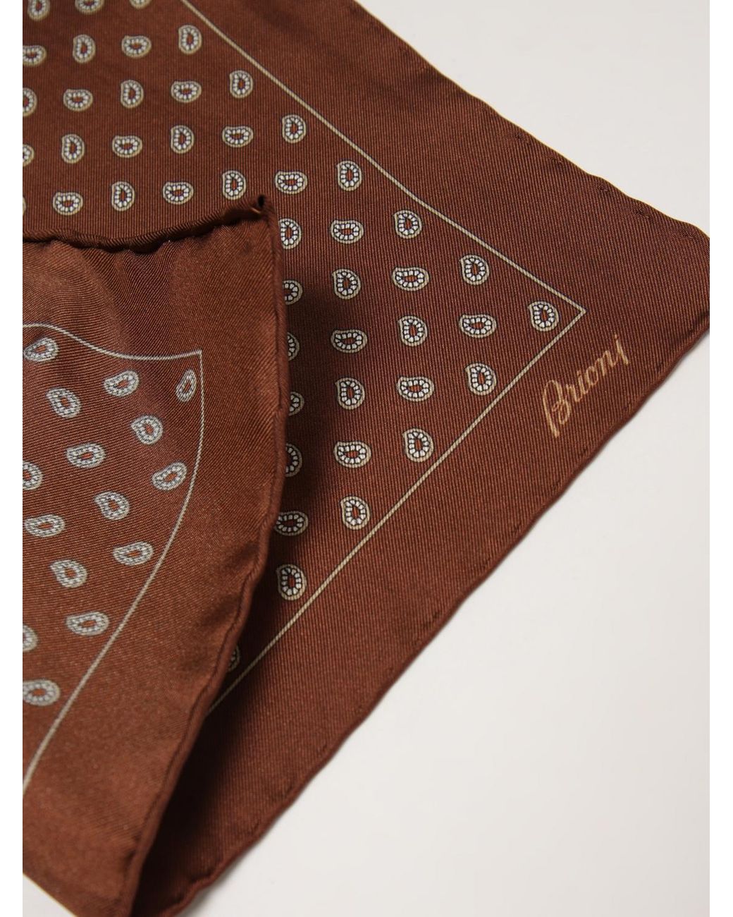 Brioni Quadratisches Seidentuch Mit Paisley-Print Und Kontrastlogo in Brown für Herren