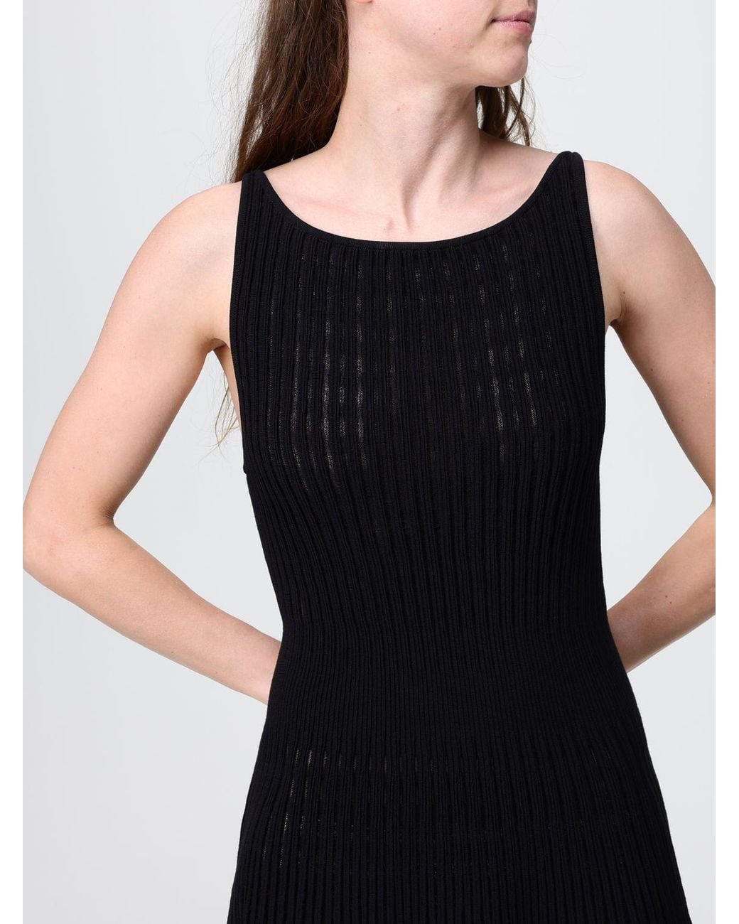 Antonino Valenti Black Pleated Knit Off-The-Shoulder Midi Dress