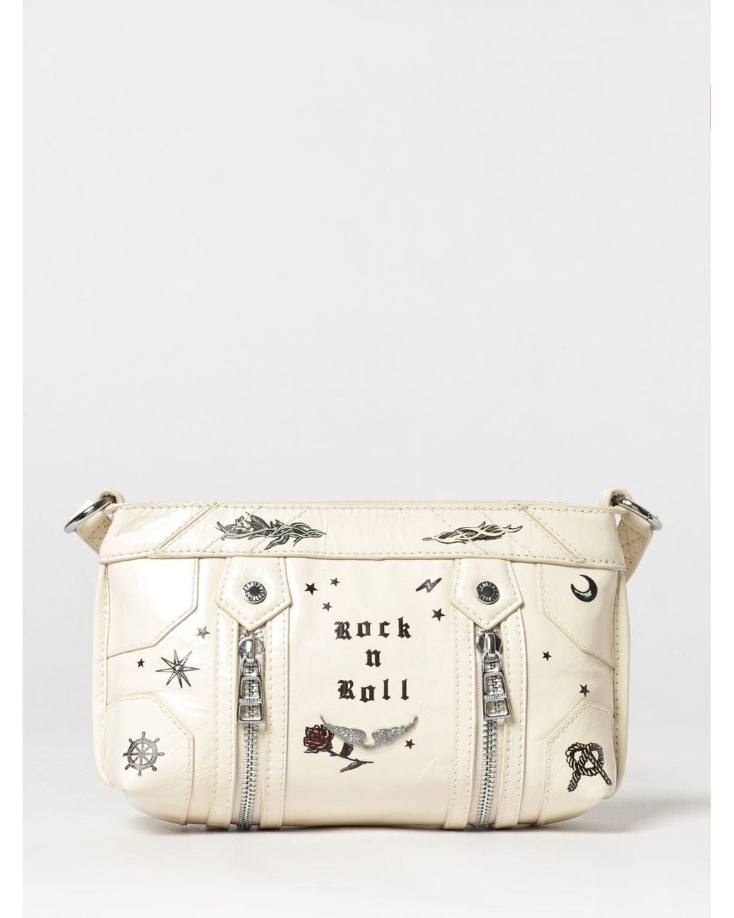 Zadig & Voltaire Natural Zadig &Amp Voltaire Sunny Mood Leather Shoulder Bag With Slogan Print