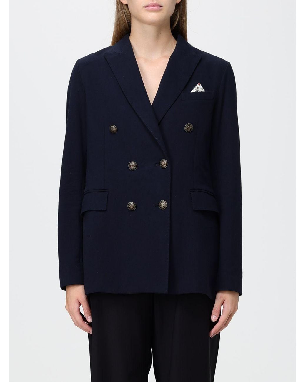 Circolo 1901 Blue Double-Breasted Cotton Blazer With Metallic Buttons