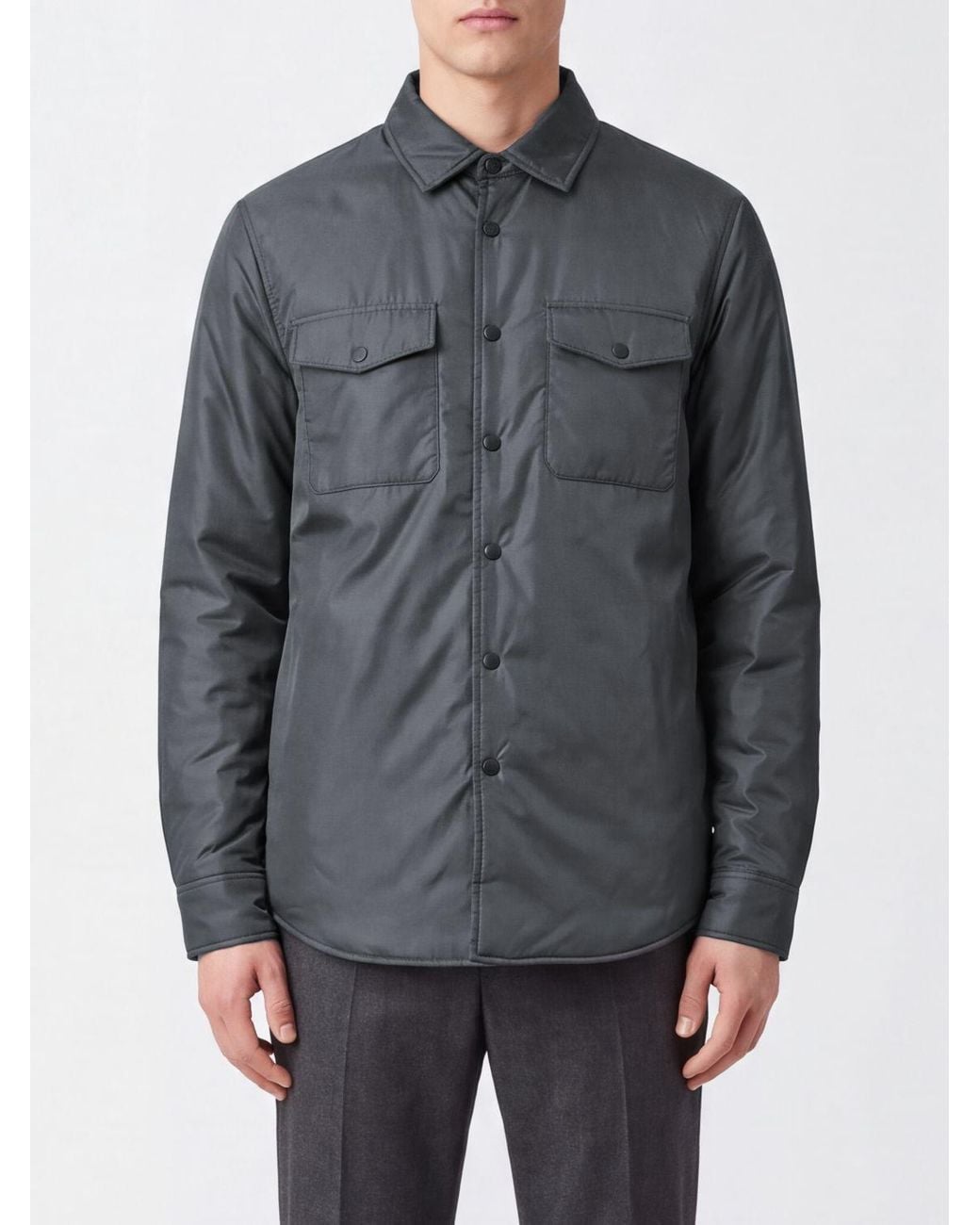 Aspesi Gray Padded Tech Fabric Shirt Jacket With Flap Patch Pockets for men