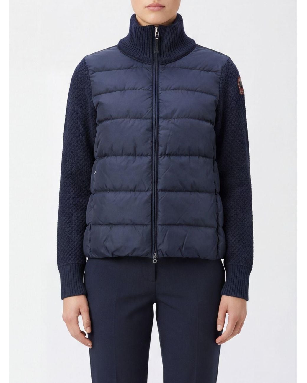 Parajumpers Blue Short Nylon And Wool Down Jacket With Turtleneck Collar And Logo