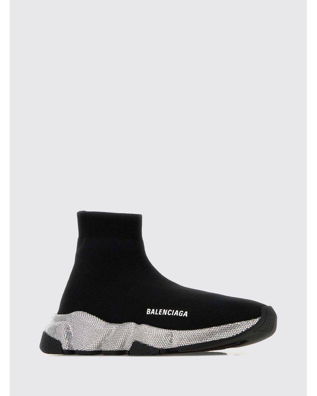 Balenciaga White Speed High-Top Knit Sock Trainers With Rhinestones